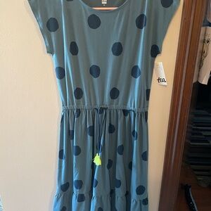 Tea Collection Teal Dress with Navy Polka Dots